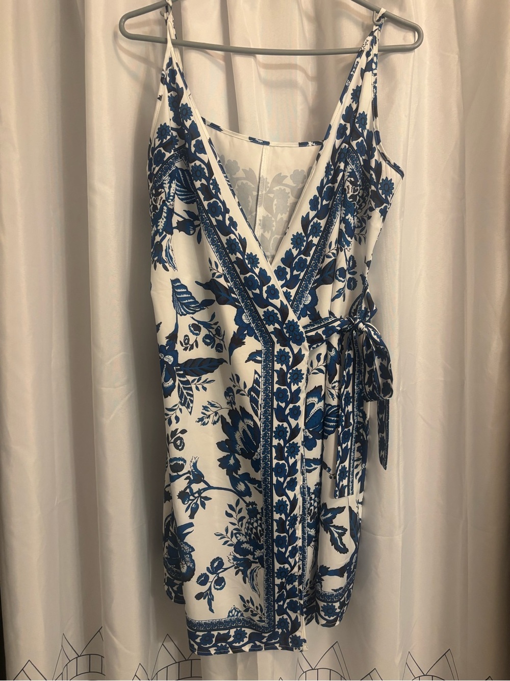 White & Blue Floral Wrap Dress from Shein